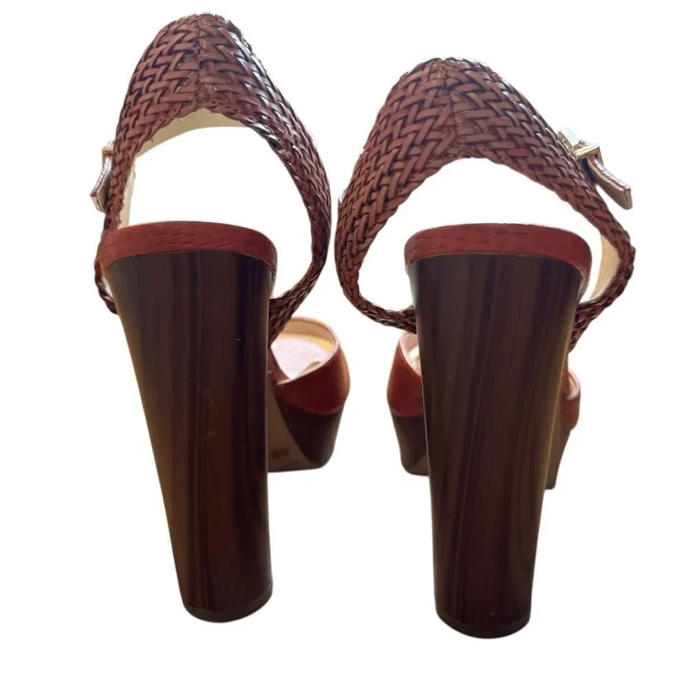 Jessica Simpson istilla burnt orange wood heel basketweave straps platform heels